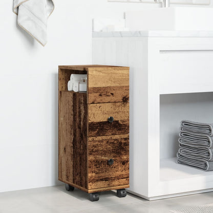 Mobile da Bagno Stretto con Ruote Legno Vecchio in Truciolato