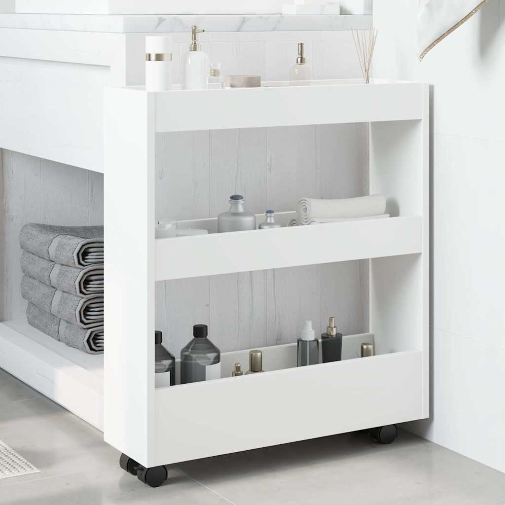 Carrello portaoggetti stretto a 3 ripiani bianco in legno ingegnerizzato