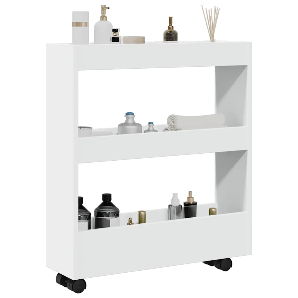 Carrello portaoggetti stretto a 3 ripiani bianco in legno ingegnerizzato