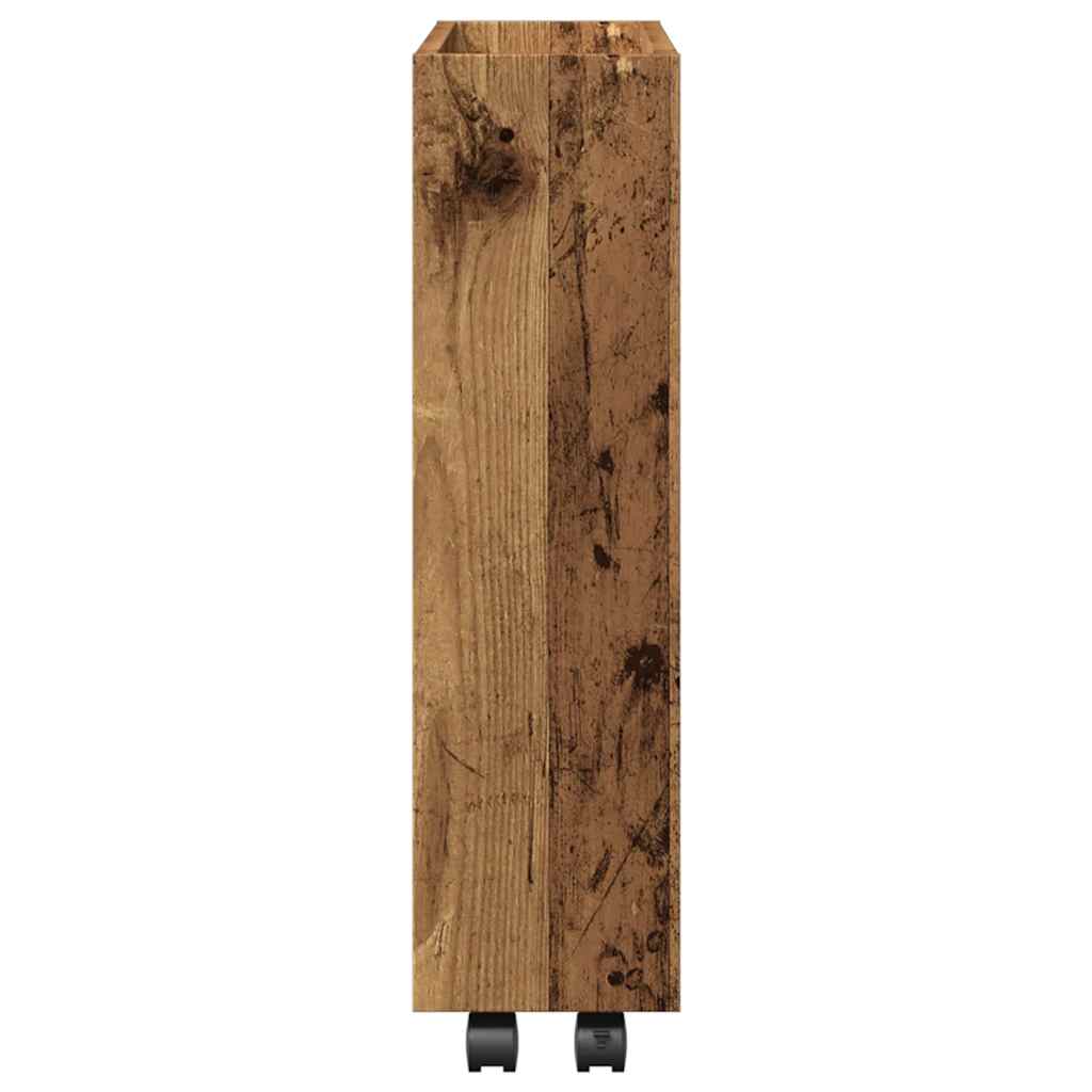 Carrello Stretto a 3 Livelli Legno Vecchio in Truciolato