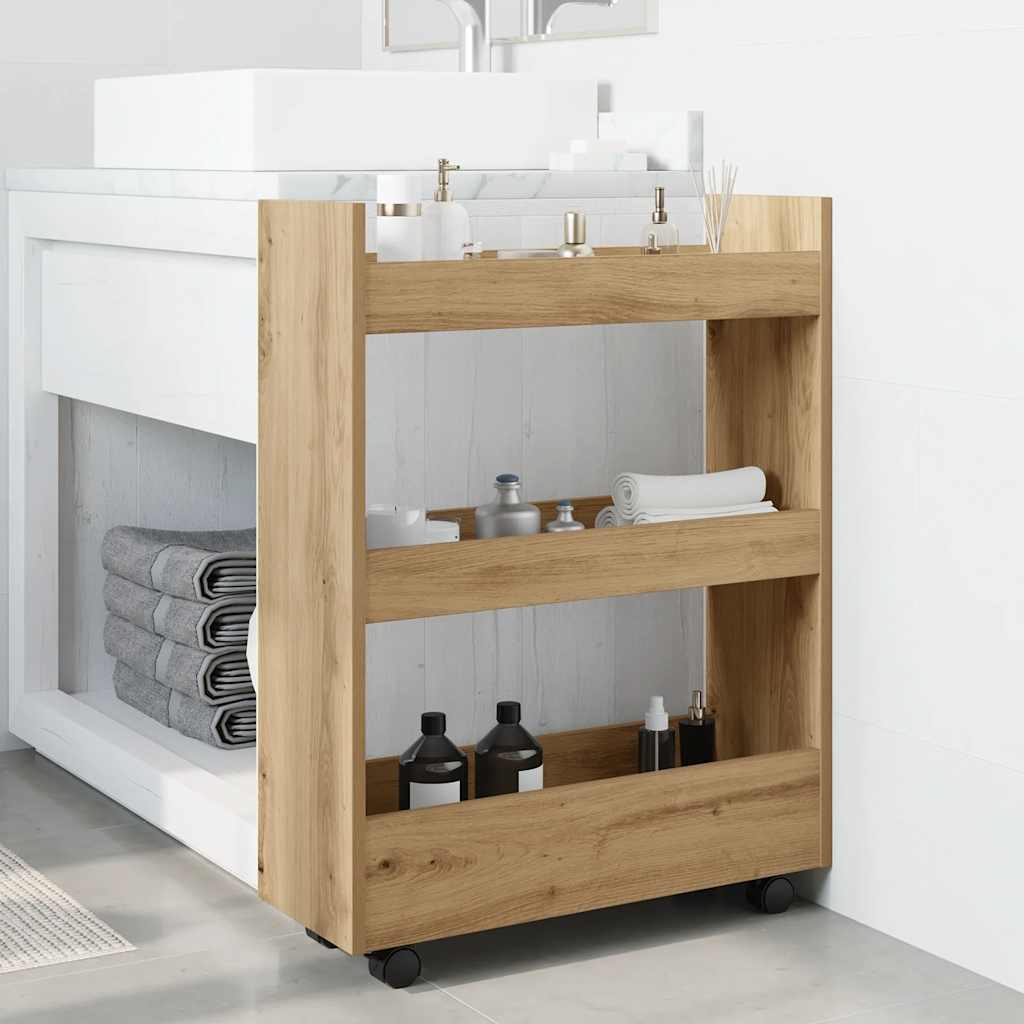 Carrello Stretto a 3 Livelli Rovere Artigianale in Truciolato