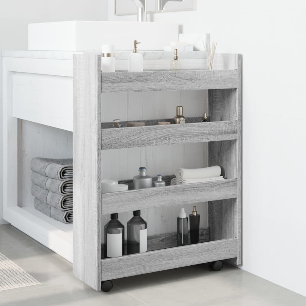 Carrello Stretto a 4 Livelli Grigio Sonoma in Truciolato