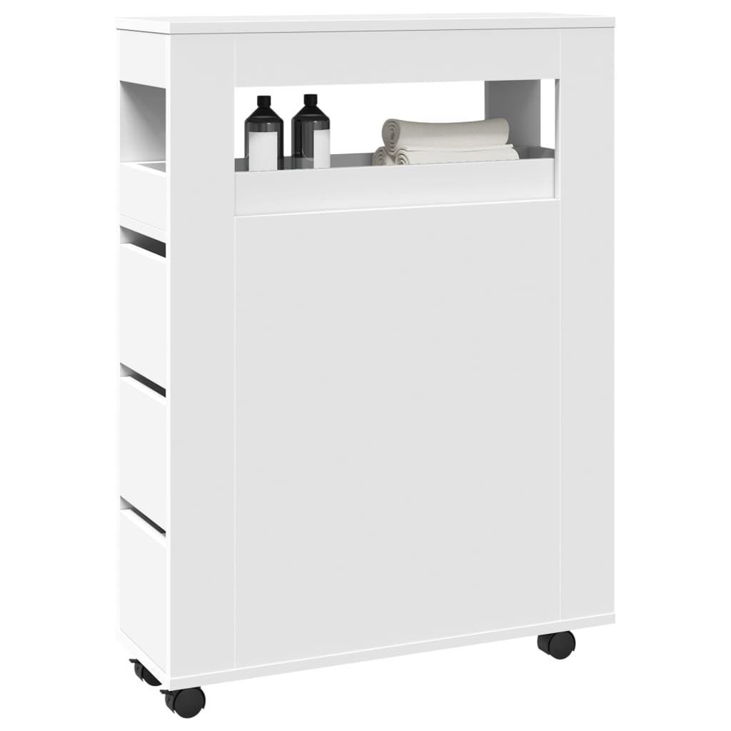 Mobile da Bagno Stretto con Ruote Bianco in Truciolato