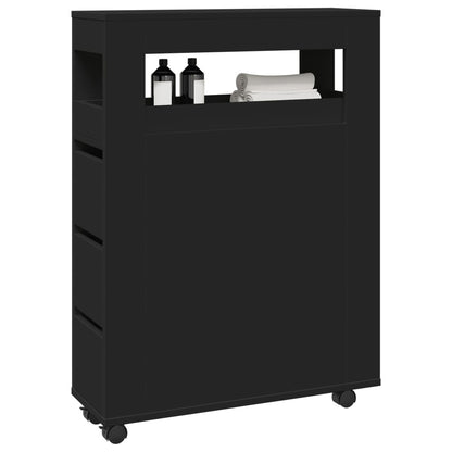 Mobile da Bagno Stretto con Ruote Nero in Truciolato