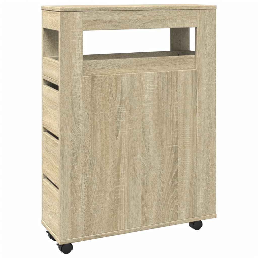 Mobile da Bagno Stretto con Ruote Rovere Sonoma in Truciolato