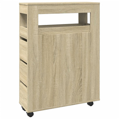Mobile da Bagno Stretto con Ruote Rovere Sonoma in Truciolato
