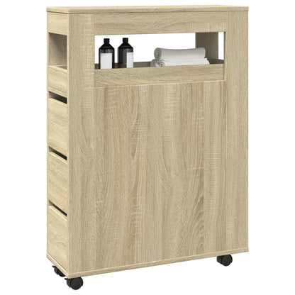 Mobile da Bagno Stretto con Ruote Rovere Sonoma in Truciolato