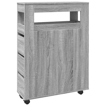 Mobile da Bagno Stretto con Ruote Grigio Sonoma in Truciolato