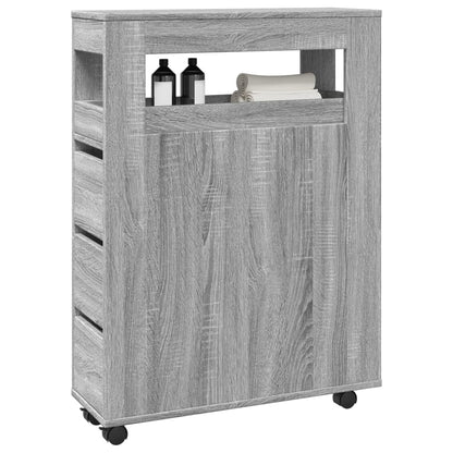 Mobile da Bagno Stretto con Ruote Grigio Sonoma in Truciolato