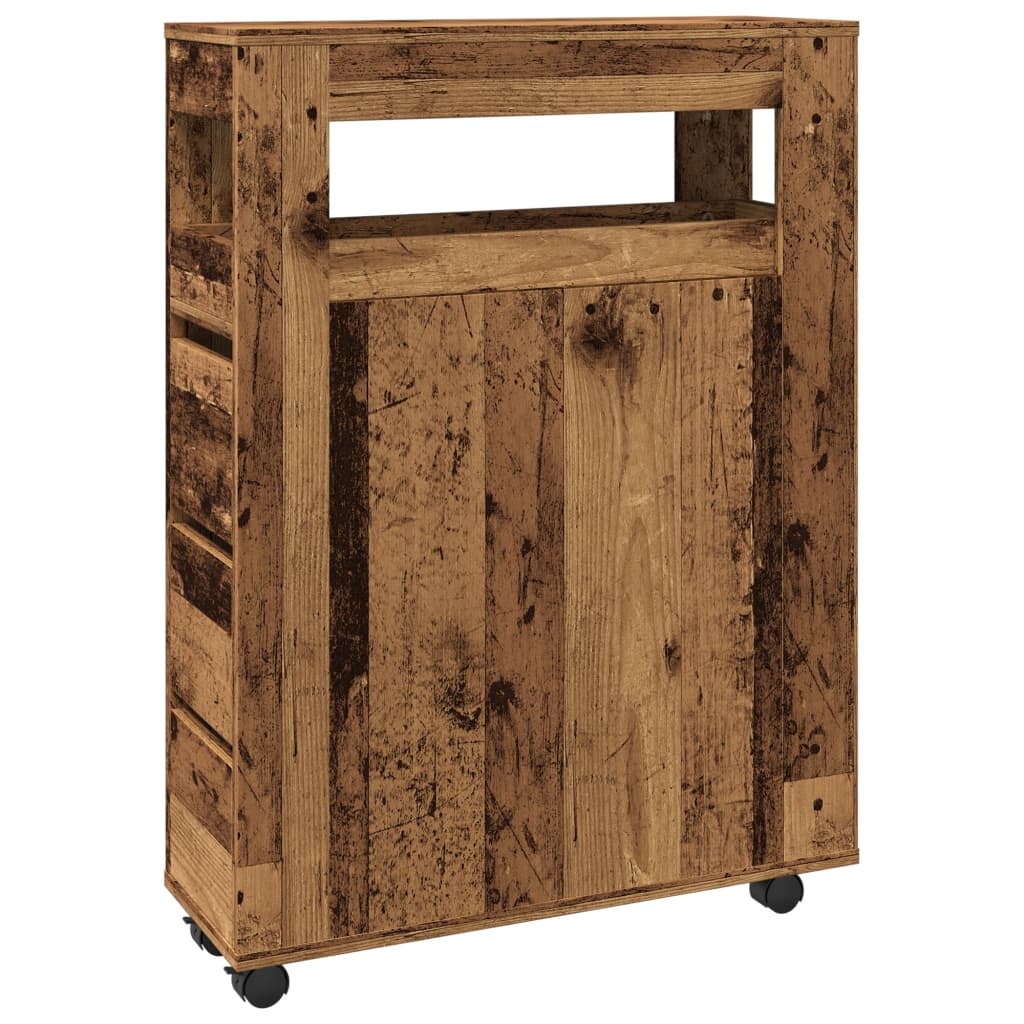 Mobile da Bagno Stretto con Ruote Legno Vecchio in Truciolato