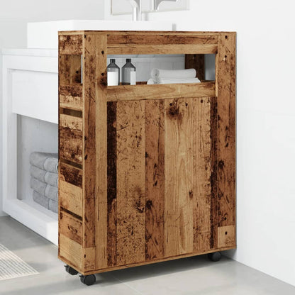 Mobile da Bagno Stretto con Ruote Legno Vecchio in Truciolato