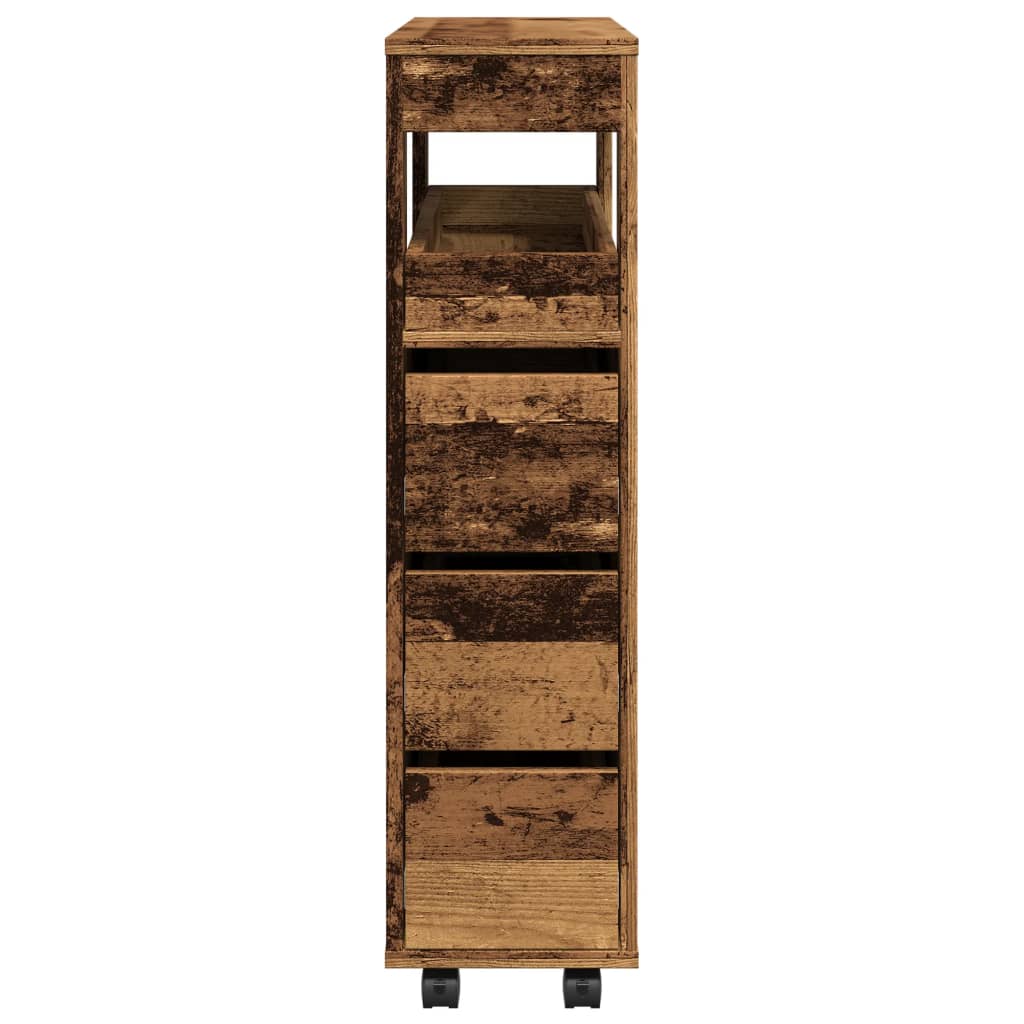Mobile da Bagno Stretto con Ruote Legno Vecchio in Truciolato