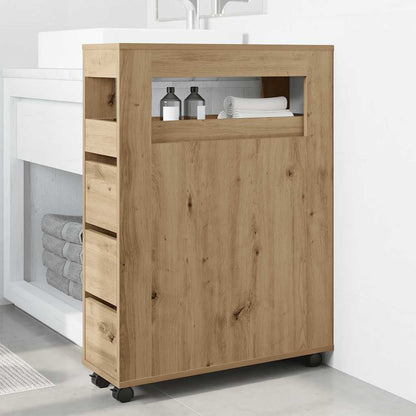 Mobile da Bagno Stretto con Ruote Rovere Artigianale Truciolato