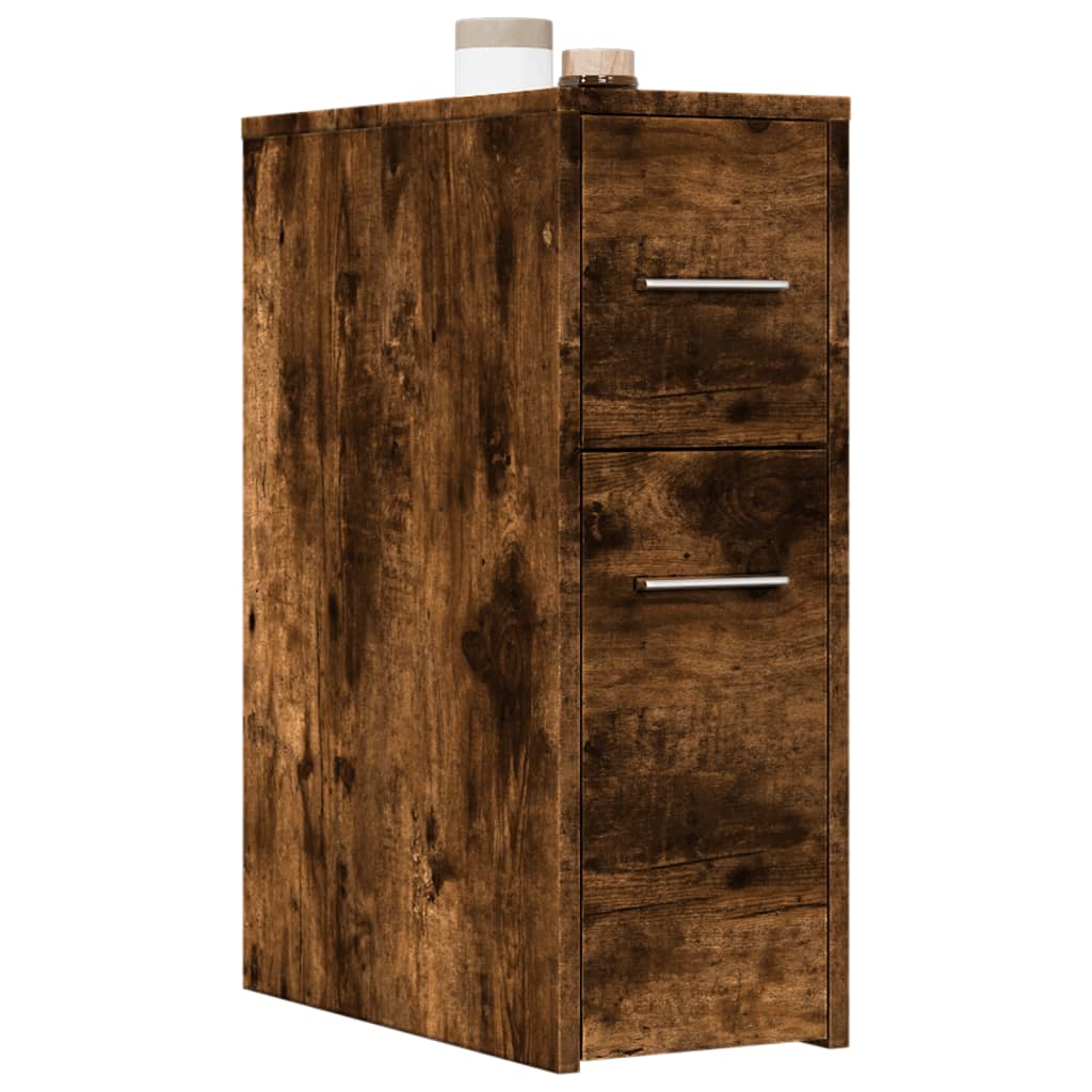 Armadietto da Bagno Stretto con Ruote Rovere Fumo in Truciolato