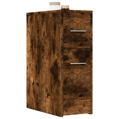 Armadietto da Bagno Stretto con Ruote Rovere Fumo in Truciolato