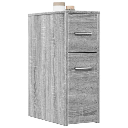 Armadietto da Bagno Stretto con Ruote Grigio Sonoma Truciolato