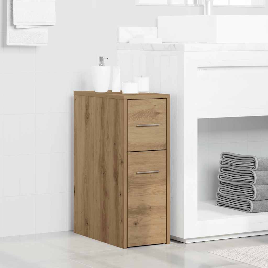 Mobile da Bagno Stretto con Ruote Rovere Artigianale Truciolato