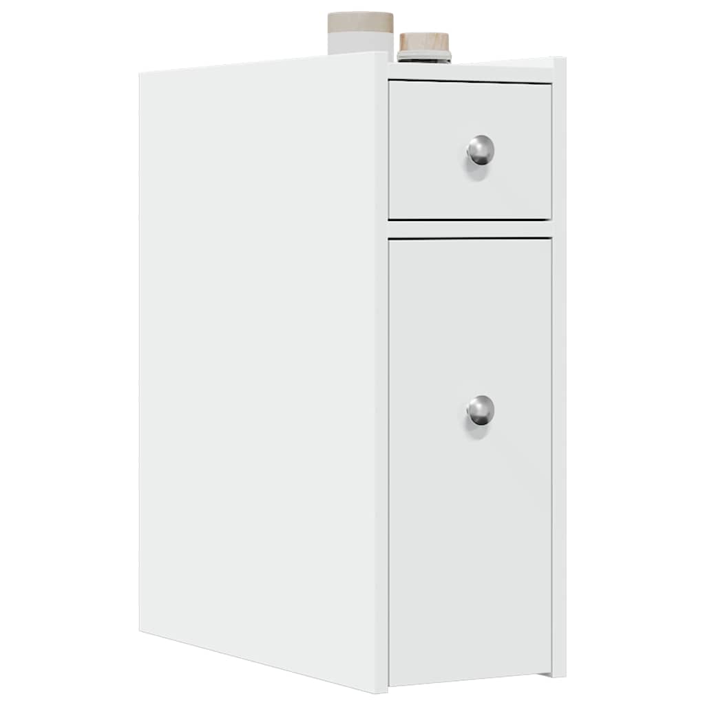 Armadietto da Bagno Stretto con Ruote Bianco in Truciolato