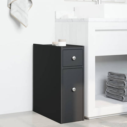 Armadietto da Bagno Stretto con Ruote Nero in Truciolato