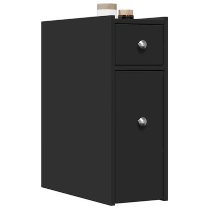 Armadietto da Bagno Stretto con Ruote Nero in Truciolato