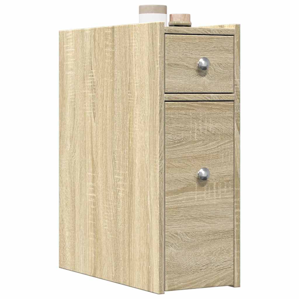 Armadietto da Bagno Stretto con Ruote Rovere Sonoma Truciolato