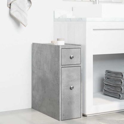 Armadietto da Bagno Stretto con Ruote Grigio Cemento Truciolato