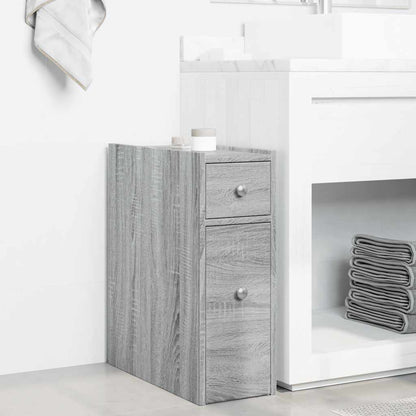 Armadietto da Bagno Stretto con Ruote Grigio Sonoma Truciolato