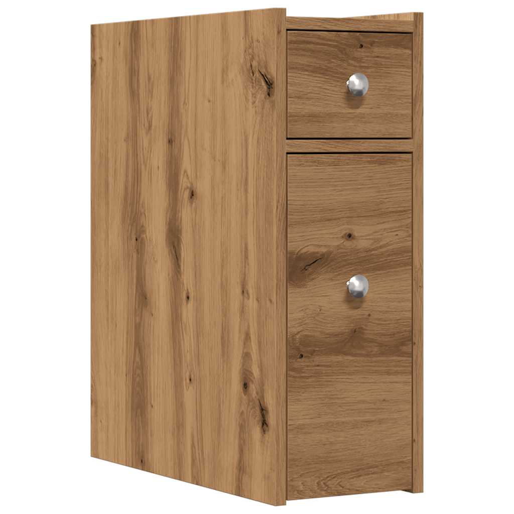 Mobile da Bagno Stretto con Ruote Rovere Artigianale Truciolato