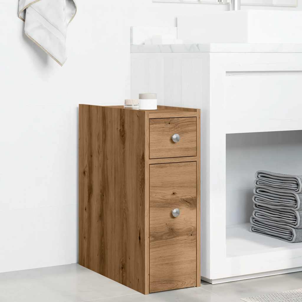 Mobile da Bagno Stretto con Ruote Rovere Artigianale Truciolato