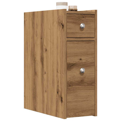 Mobile da Bagno Stretto con Ruote Rovere Artigianale Truciolato