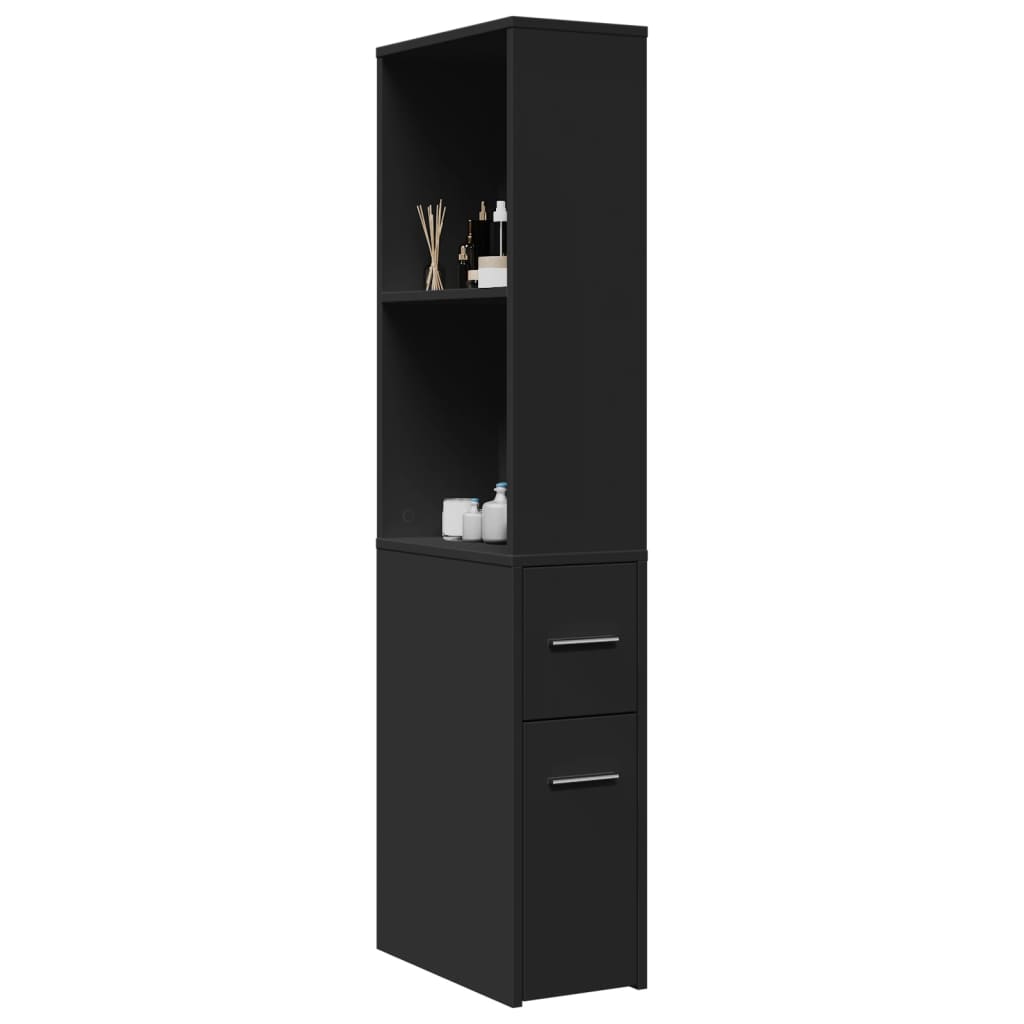 Armadietto da Bagno Stretto con Ruote Nero in Truciolato