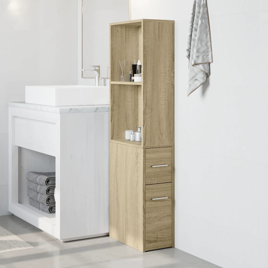 Armadietto da Bagno Stretto con Ruote Rovere Sonoma Truciolato