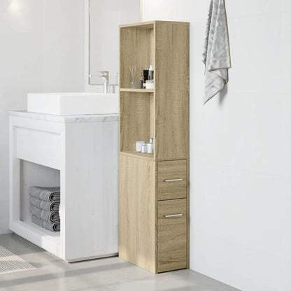 Armadietto da Bagno Stretto con Ruote Rovere Sonoma Truciolato