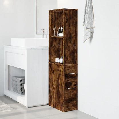 Armadietto da Bagno Stretto con Ruote Rovere Fumo in Truciolato
