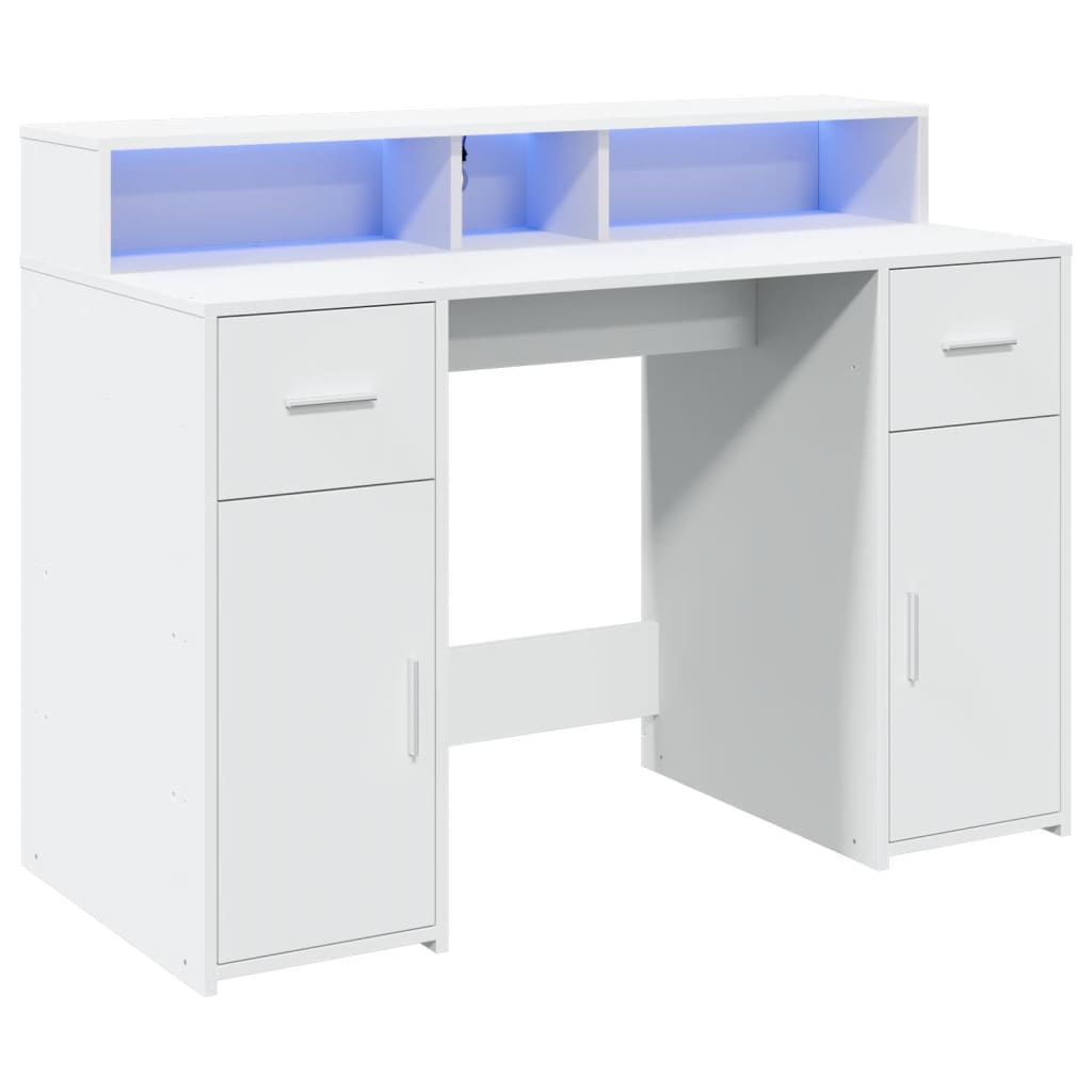 Scrivania con Luci LED Bianca 120x55x91 cm in Truciolato