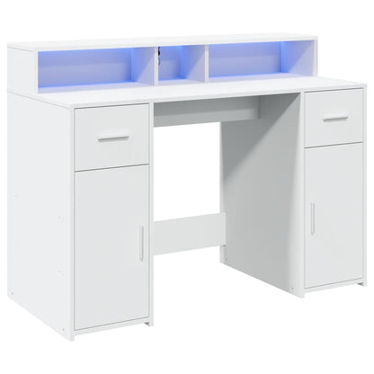 Scrivania con Luci LED Bianca 120x55x91 cm in Truciolato