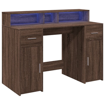 Scrivania con Luci LED Marrone Rovere 120x55x91 cm Multistrato