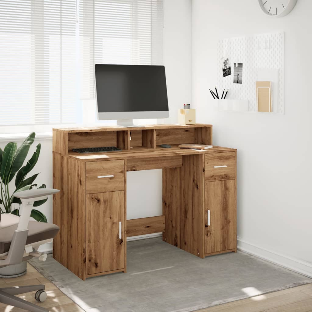 Scrivania con Luci LED Rovere 120x55x91 cm in Legno Multistrato