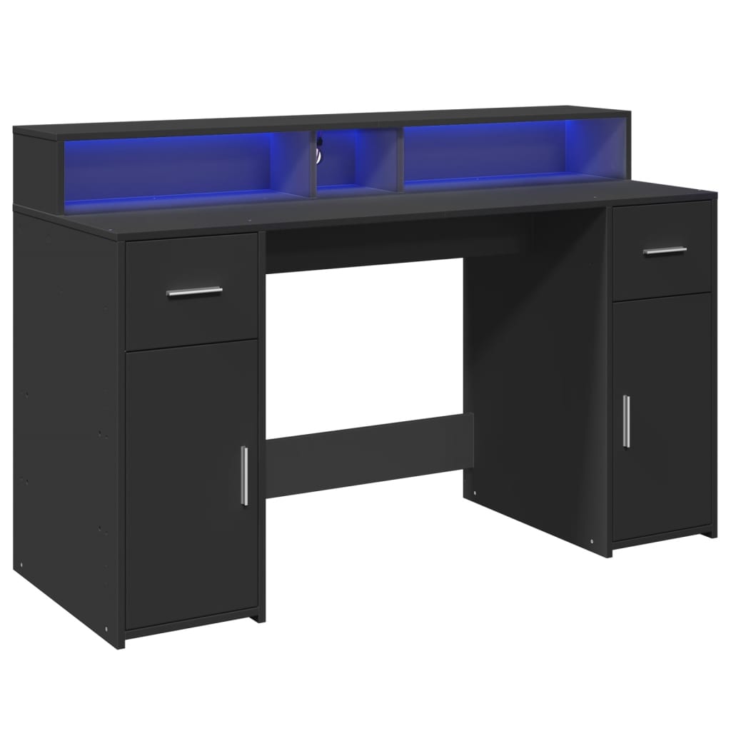 Scrivania con Luci LED Nera 140x55x91 cm in Legno Multistrato