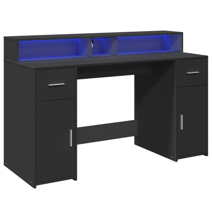 Scrivania con Luci LED Nera 140x55x91 cm in Legno Multistrato