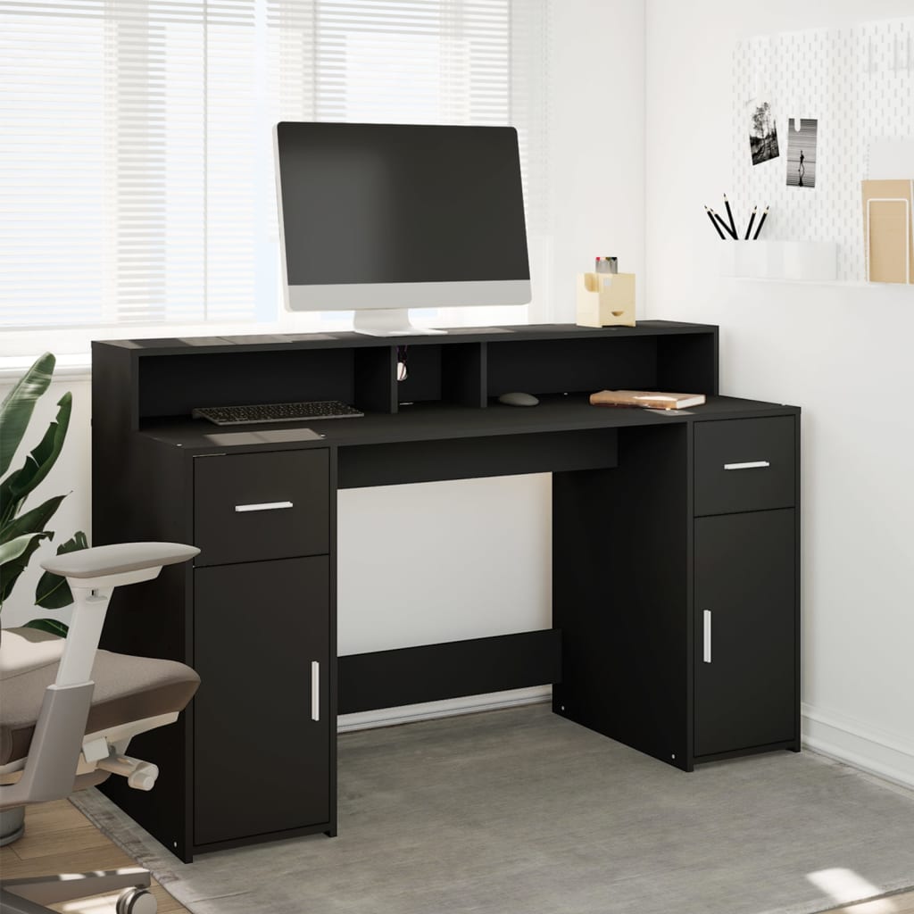 Scrivania con Luci LED Nera 140x55x91 cm in Legno Multistrato