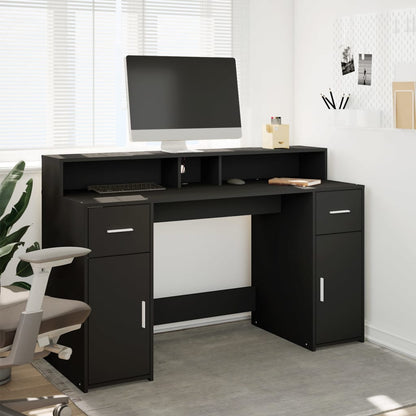 Scrivania con Luci LED Nera 140x55x91 cm in Legno Multistrato