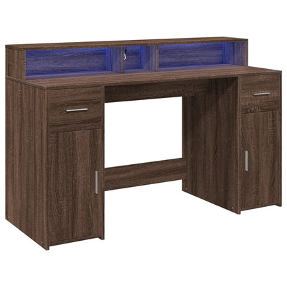 Scrivania con Luci LED Marrone Rovere 140x55x91 cm Multistrato