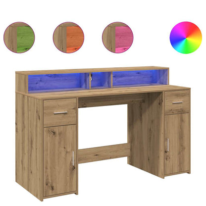 Scrivania con Luci LED Rovere 140x55x91 cm in Legno Multistrato