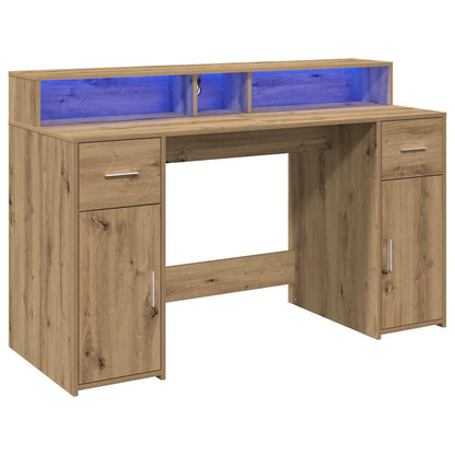 Scrivania con Luci LED Rovere 140x55x91 cm in Legno Multistrato