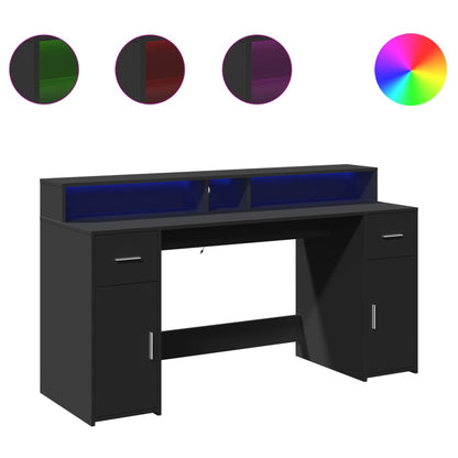 Scrivania con Luci LED Nera 160x55x91 cm in Legno Multistrato
