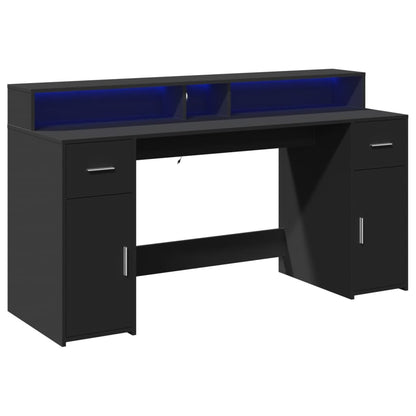 Scrivania con Luci LED Nera 160x55x91 cm in Legno Multistrato