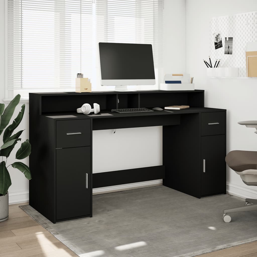 Scrivania con Luci LED Nera 160x55x91 cm in Legno Multistrato