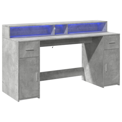 Scrivania con Luci LED Grigio Cemento 160x55x91 cm Multistrato