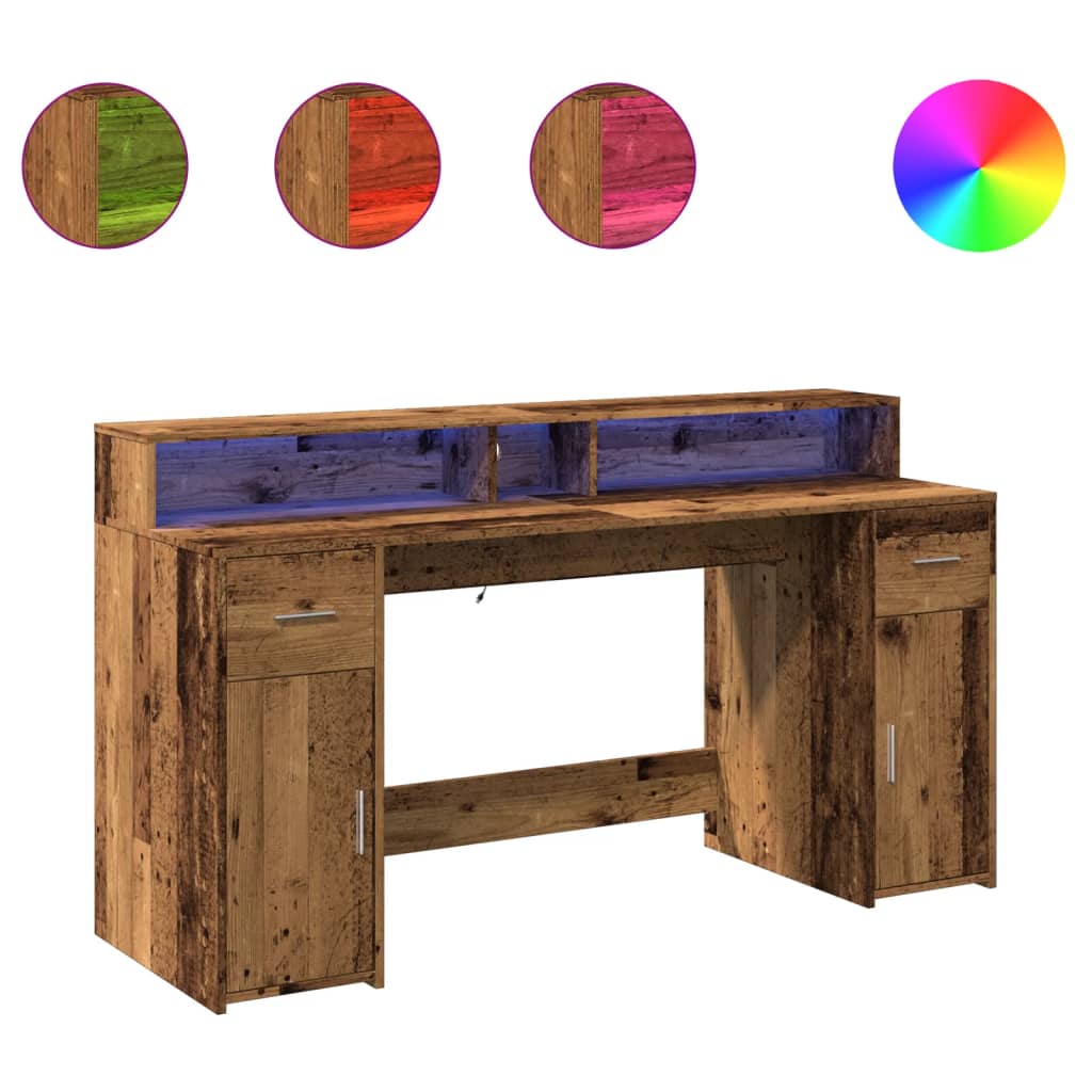 Scrivania con Luci LED Legno Antico 160x55x91 cm in Multistrato